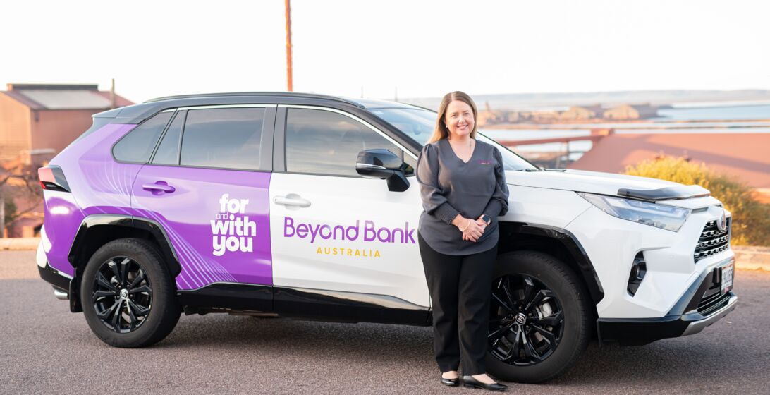 Kelly Maxwell from Whyalla with a Beyond Bank vehicle