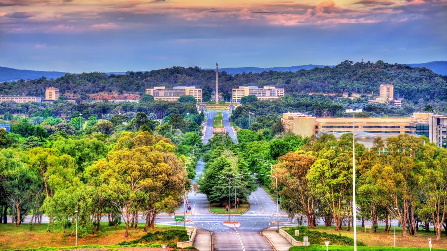 View along Kings Avenue towards the Australian-American Memorial in Canberra - Australian Capital Territory