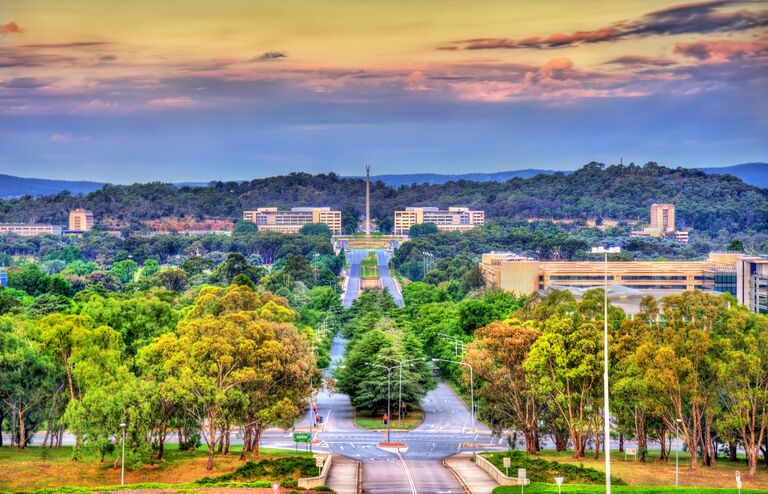 View along Kings Avenue towards the Australian-American Memorial in Canberra - Australian Capital Territory