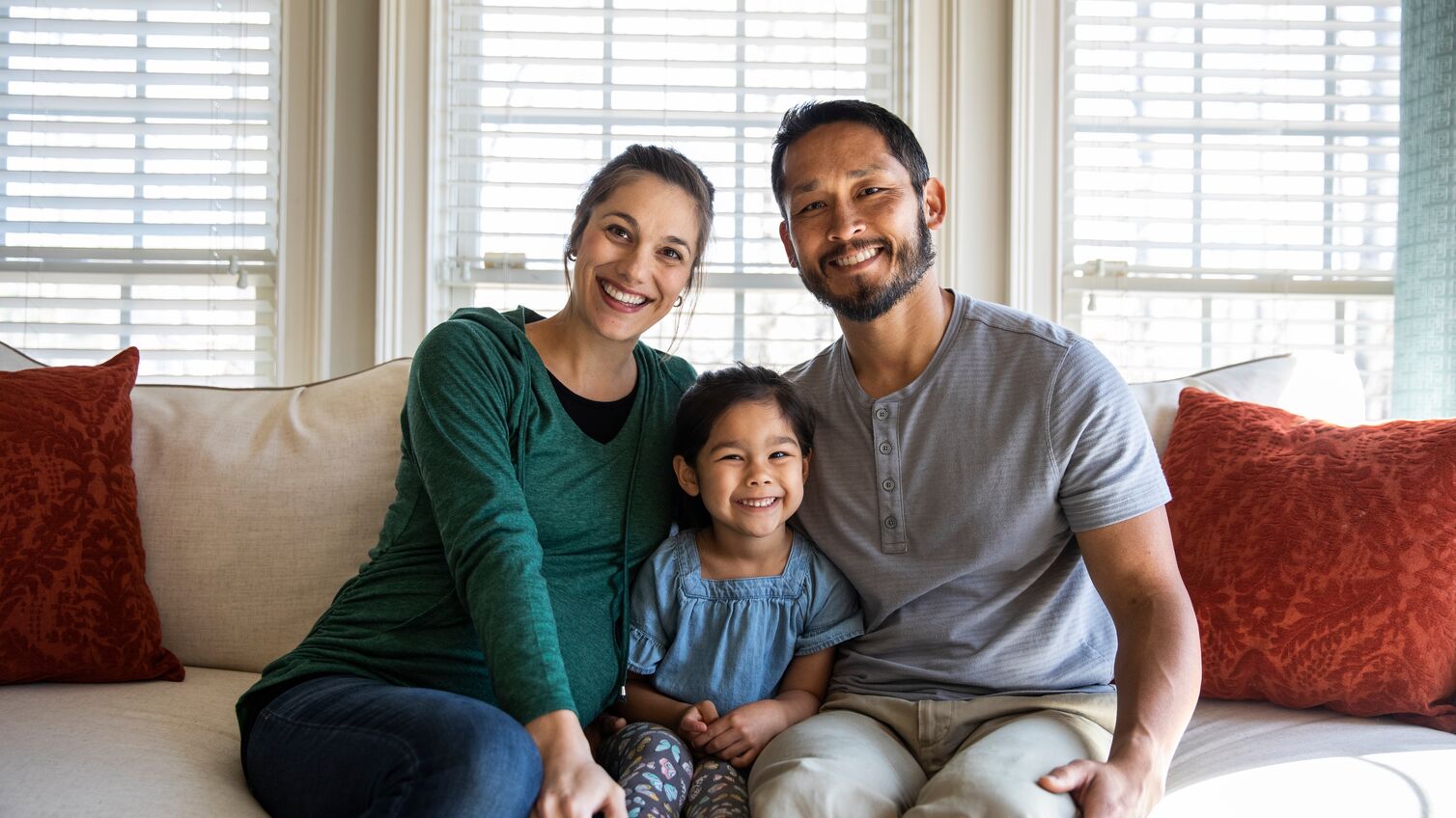 Portrait of family at home on sofa