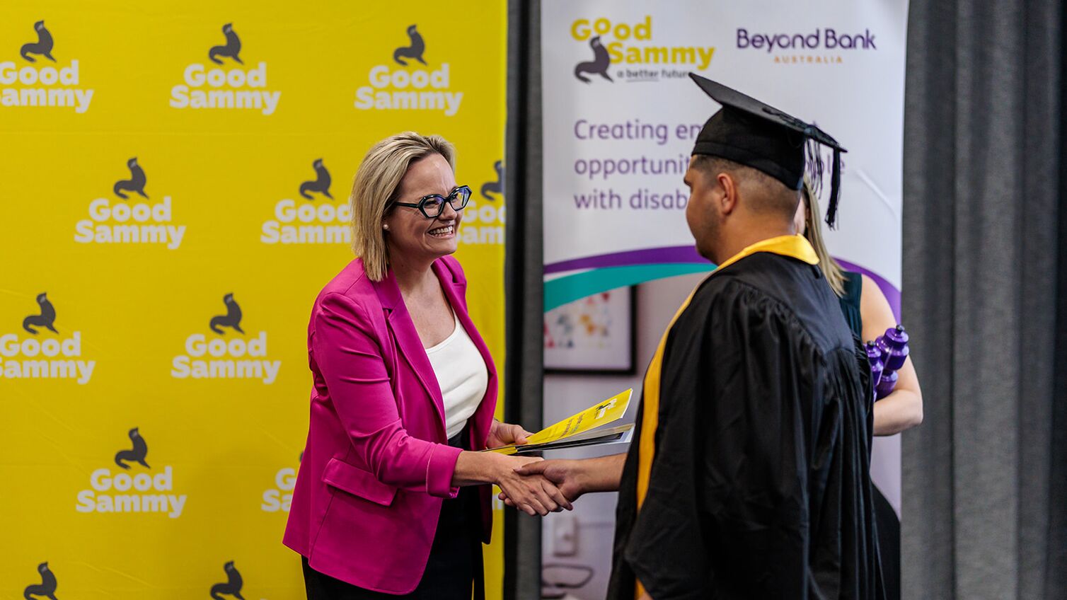 Michelle from the Beyond Bank executive team at a Good Sammy event