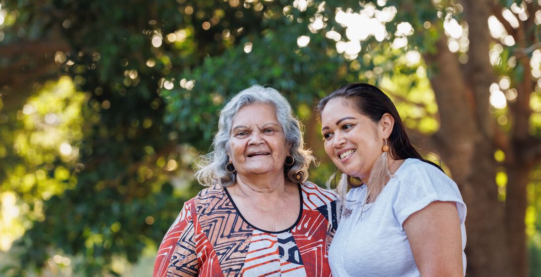 Elderly Aboriginal Australian Mother With Adult Daughter