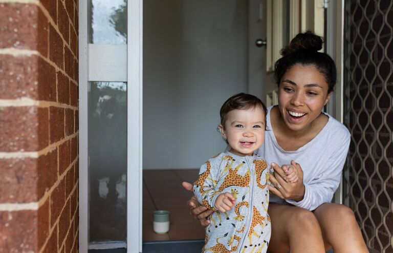 Day in the life of a young Aussie mum outside her house with her toddler daughter