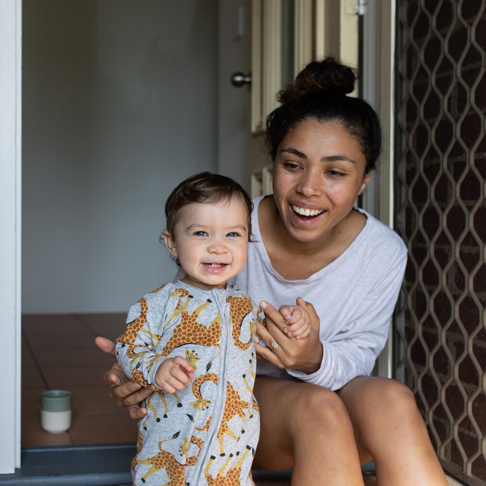 Day in the life of a young Aussie mum outside her house with her toddler daughter